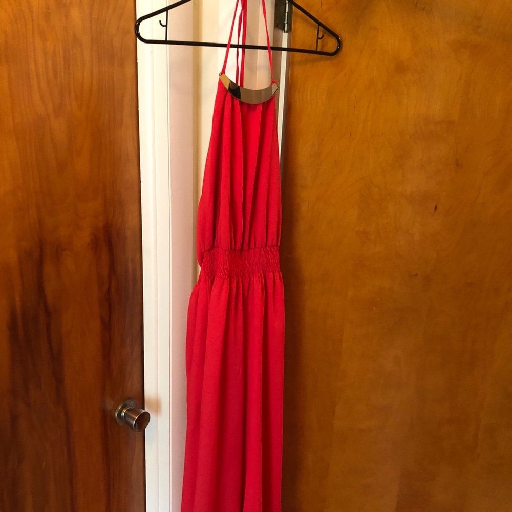 Red halter jumpsuit